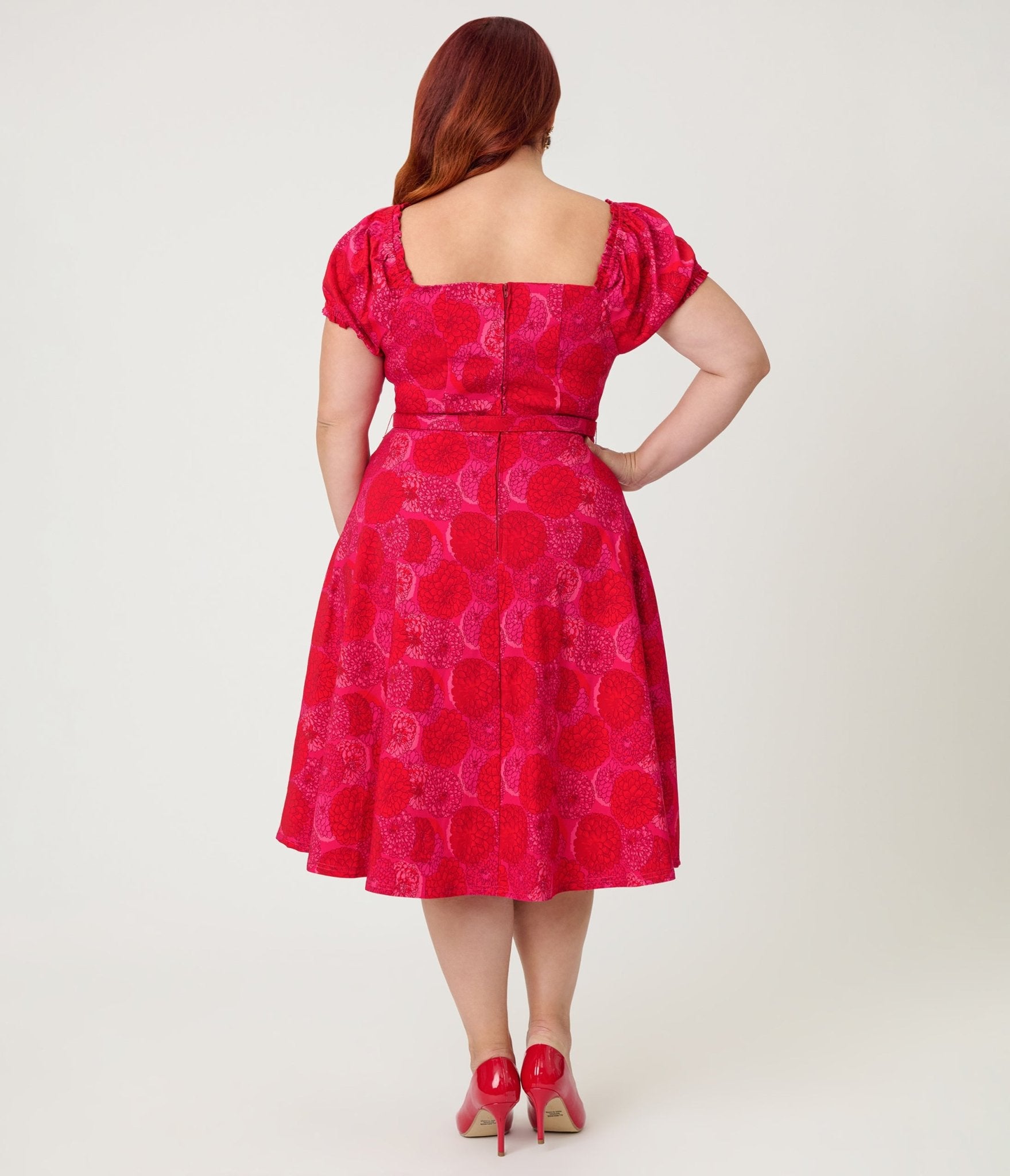 Unique Vintage Plus Size 1960s Red & Pink Floral Ohara Swing Dress Unique Vintage Plus Size 1960s Red & Pink Floral Ohara Swing Dress