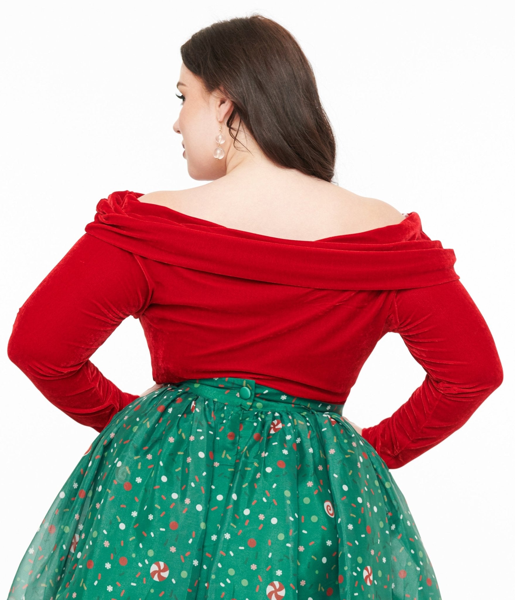 Unique Vintage Plus Size 1960s Red Velvet Folded Shoulder Knit Top - Unique Vintage - Womens, TOPS, KNIT TOPS