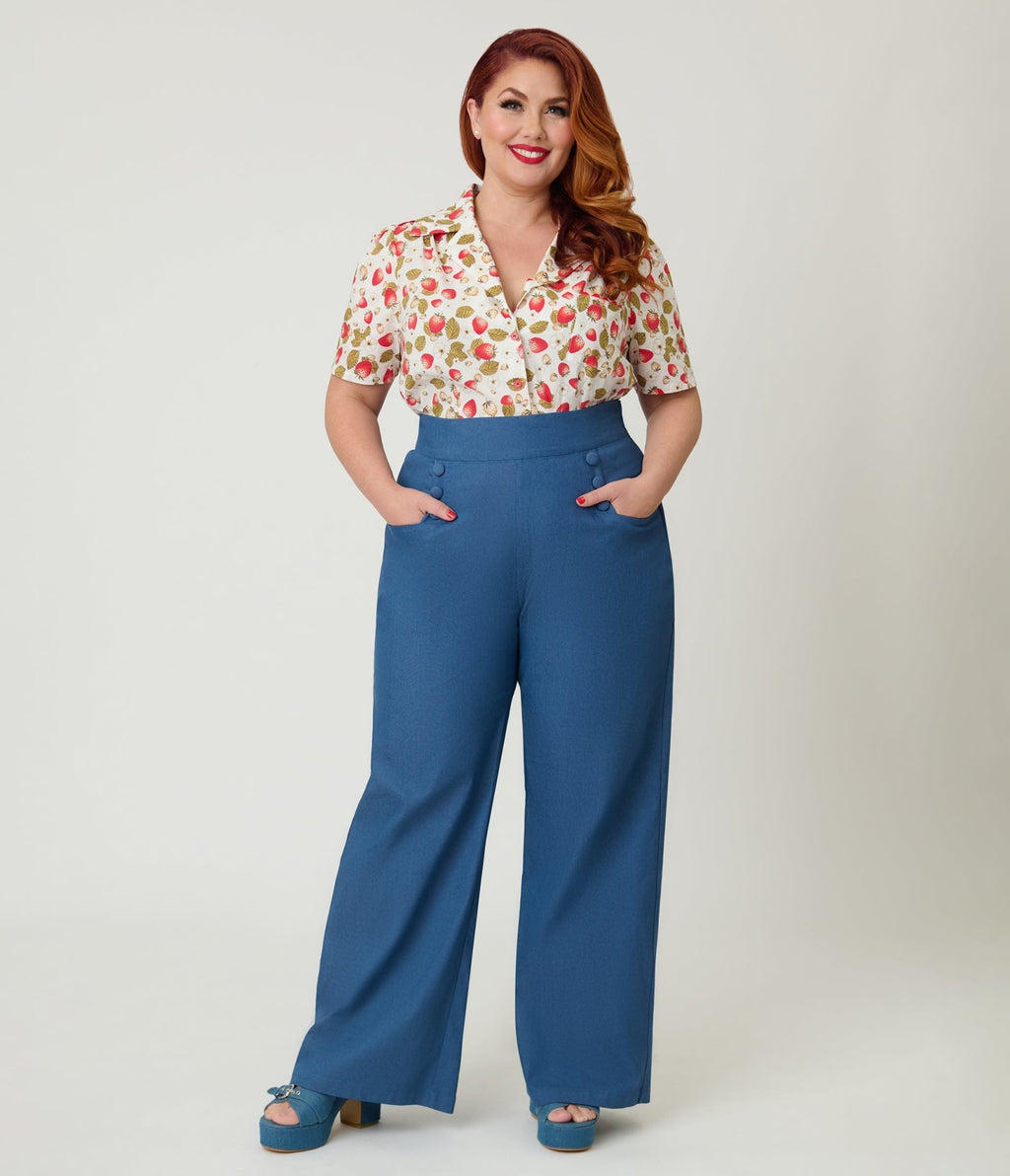 Unique Vintage Plus Size 1960s Strawberry Print Cotton Blouse - Unique Vintage - Womens, TOPS, WOVEN TOPS