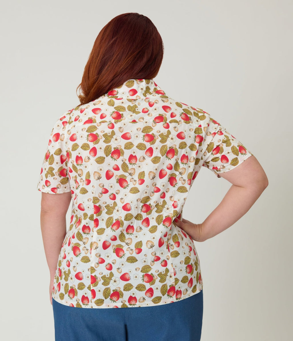 Unique Vintage Plus Size 1960s Strawberry Print Cotton Blouse - Unique Vintage - Womens, TOPS, WOVEN TOPS