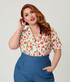 Unique Vintage Plus Size 1960s Strawberry Print Cotton Blouse - Unique Vintage - Womens, TOPS, WOVEN TOPS