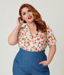 Unique Vintage Plus Size 1960s Strawberry Print Cotton Blouse