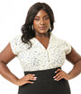 Unique Vintage Plus Size 1960s White & Ditzy Blue Floral Cotton Sleeveless Blouse