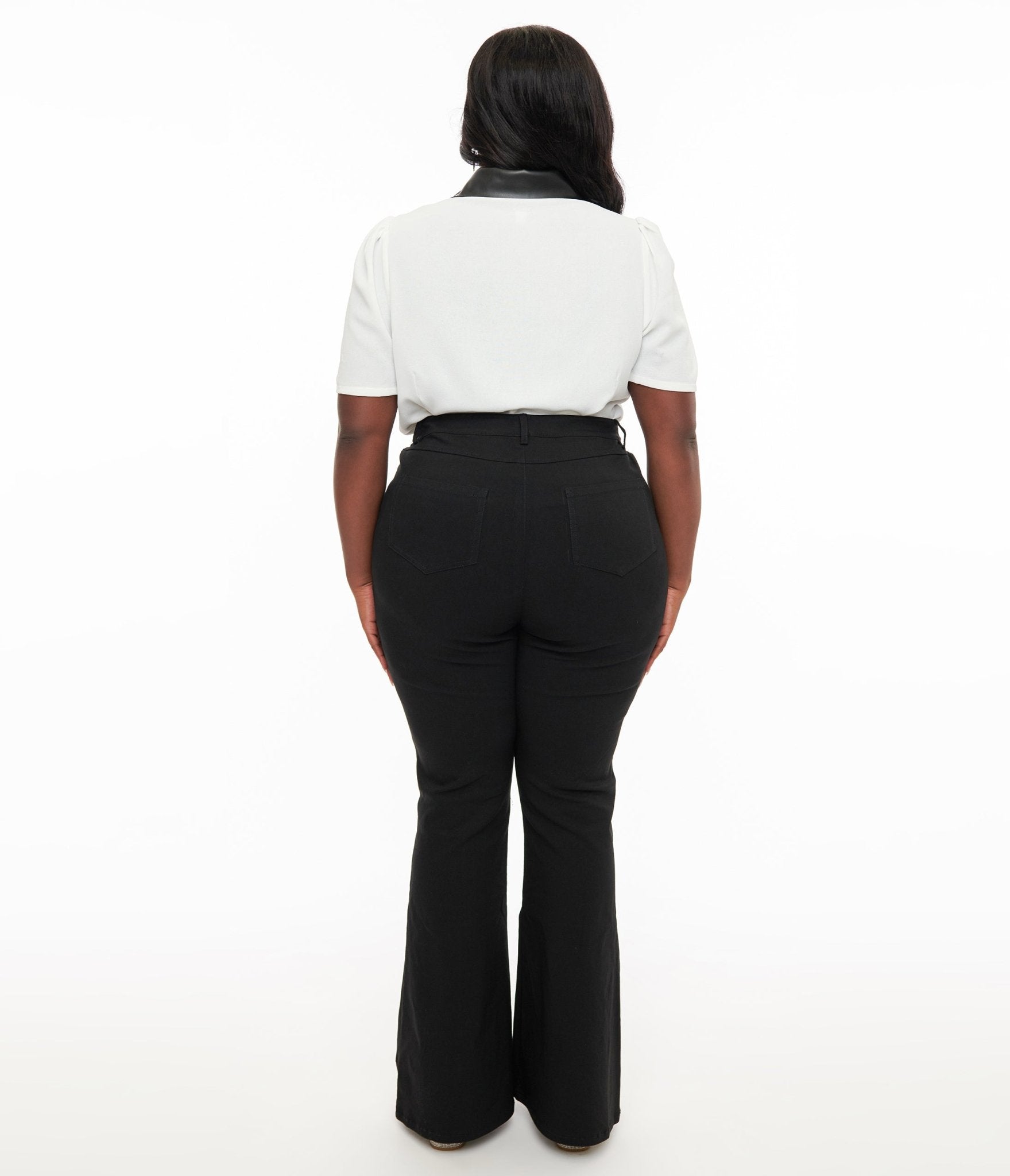 Unique Vintage Plus Size 1970s Black & Silver Bats Flare Pants - Unique Vintage - Womens, HALLOWEEN, BOTTOMS