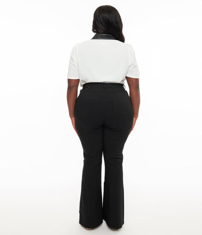 Unique Vintage Plus Size 1970s Black & Silver Bats Flare Pants - Unique Vintage - Womens, HALLOWEEN, BOTTOMS