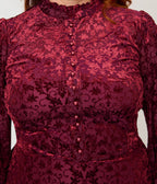 Unique Vintage Plus Size 1970s Burgundy Flocked Leota Swing Dress - Unique Vintage - Swing Dress