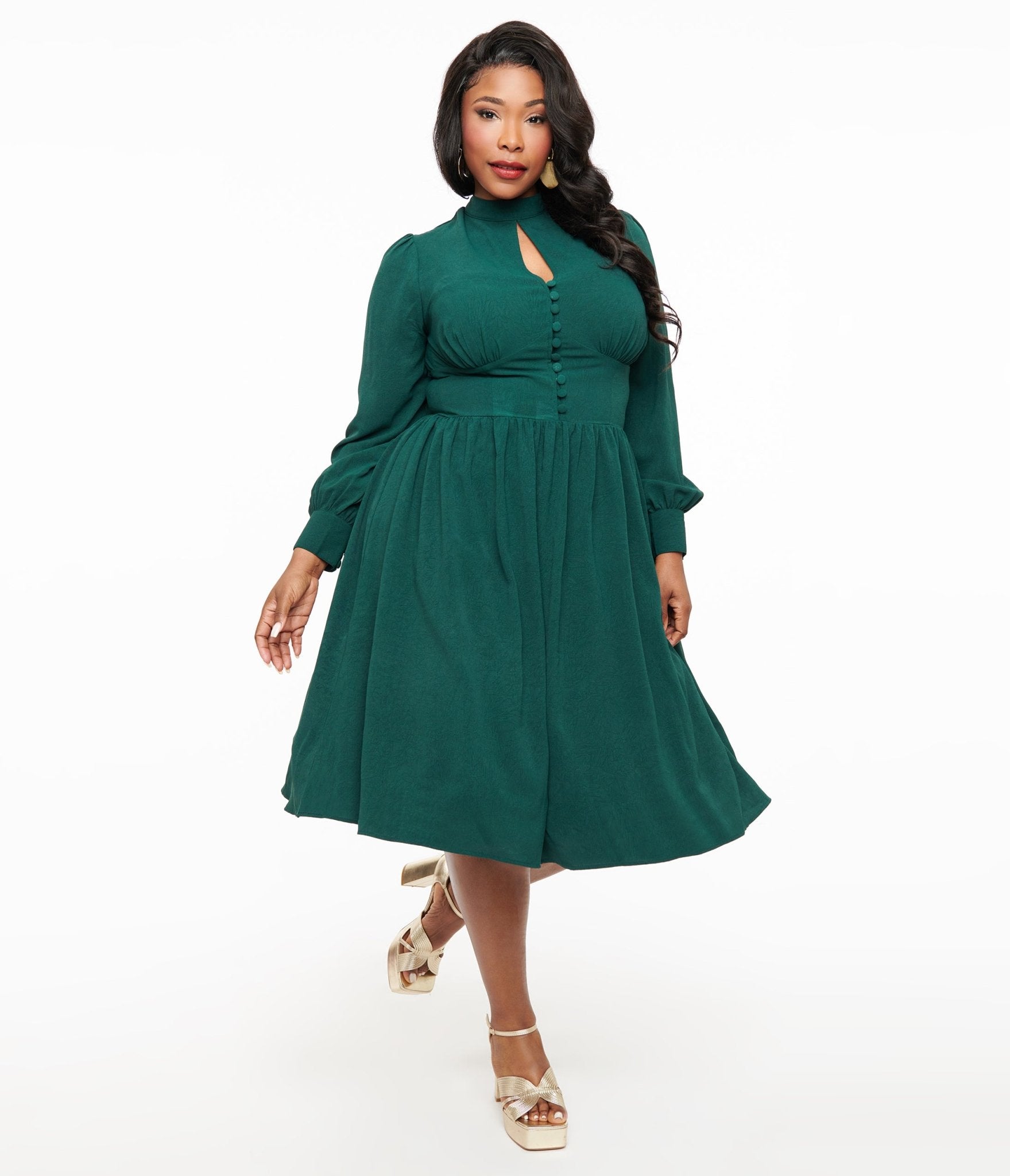 Unique Vintage Plus Size 1970s Hunter Green Keyhole Swing Dress - Unique Vintage - Womens, DRESSES, SWING