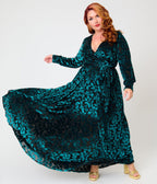 Unique Vintage Plus Size 1970s Teal Burnout Farrah Maxi Dress - Unique Vintage - Maxi Dresses