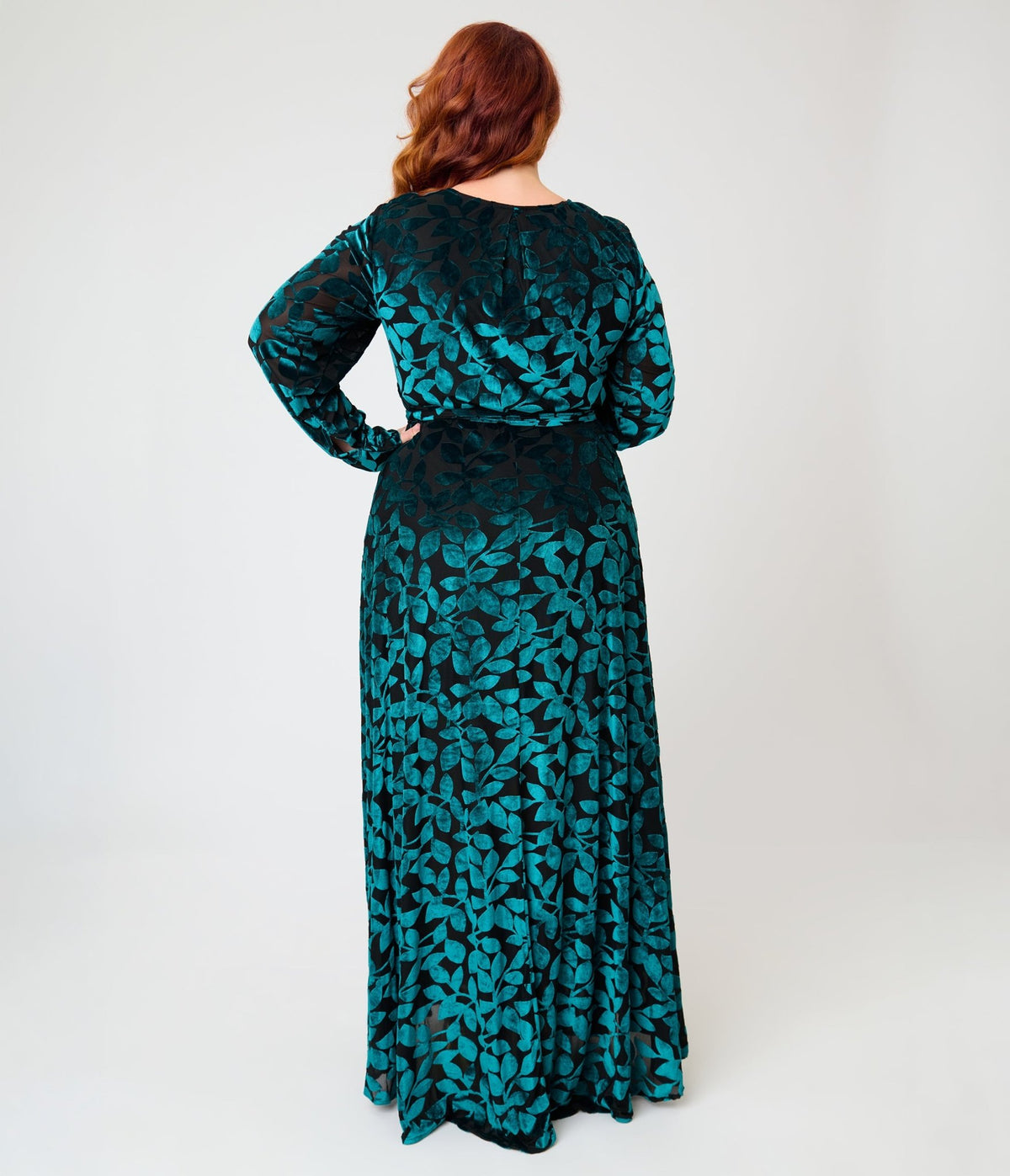 Unique Vintage Plus Size 1970s Teal Burnout Farrah Maxi Dress - Unique Vintage - Maxi Dresses