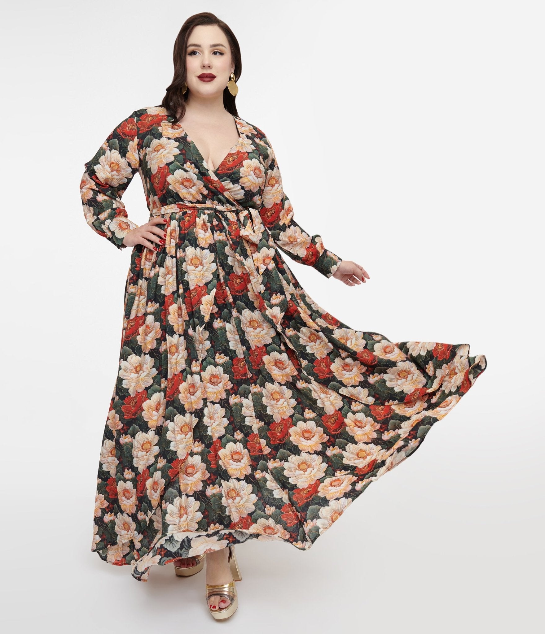 Unique Vintage Plus Size 1970s White & Red Floral Farrah Maxi Dress - Unique Vintage - Womens, DRESSES, MAXI