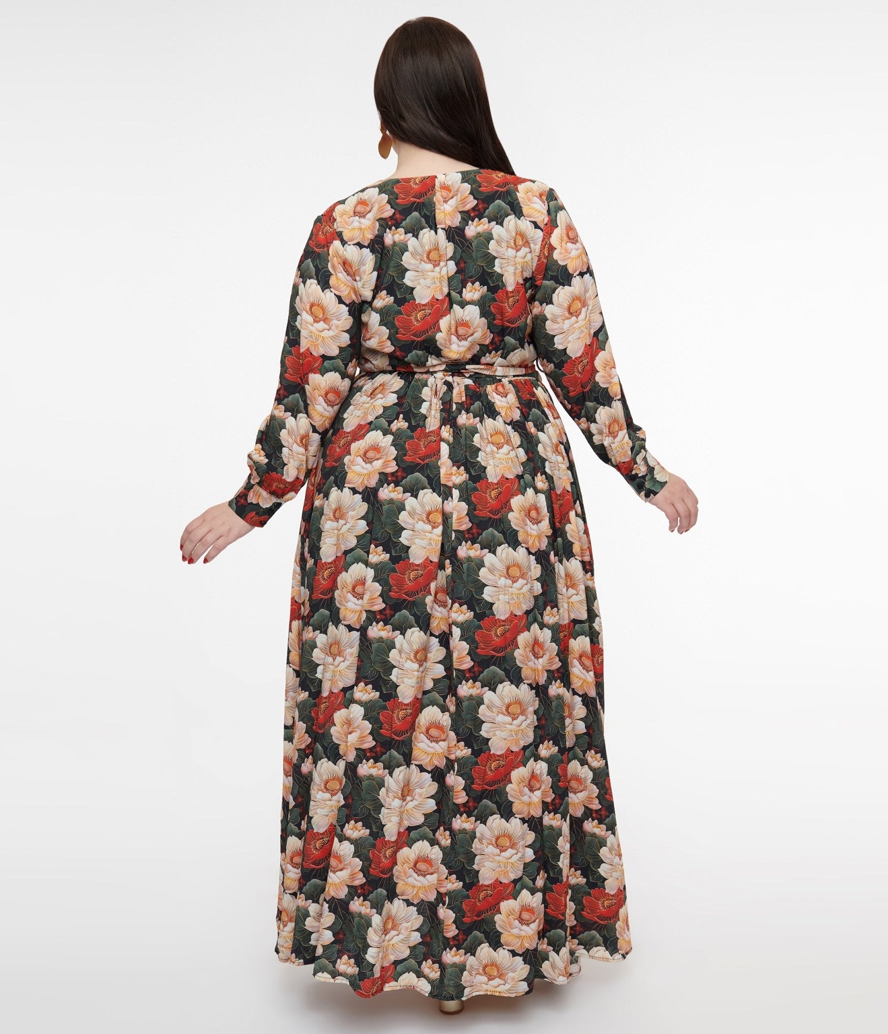 Unique Vintage Plus Size 1970s White & Red Floral Farrah Maxi Dress - Unique Vintage - Womens, DRESSES, MAXI