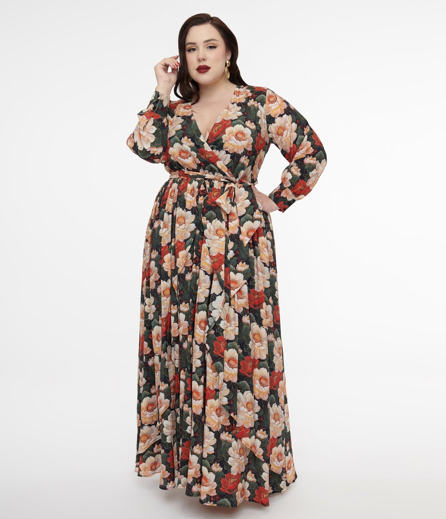 Unique Vintage Plus Size 1970s White & Red Floral Farrah Maxi Dress - Unique Vintage - Womens, DRESSES, MAXI