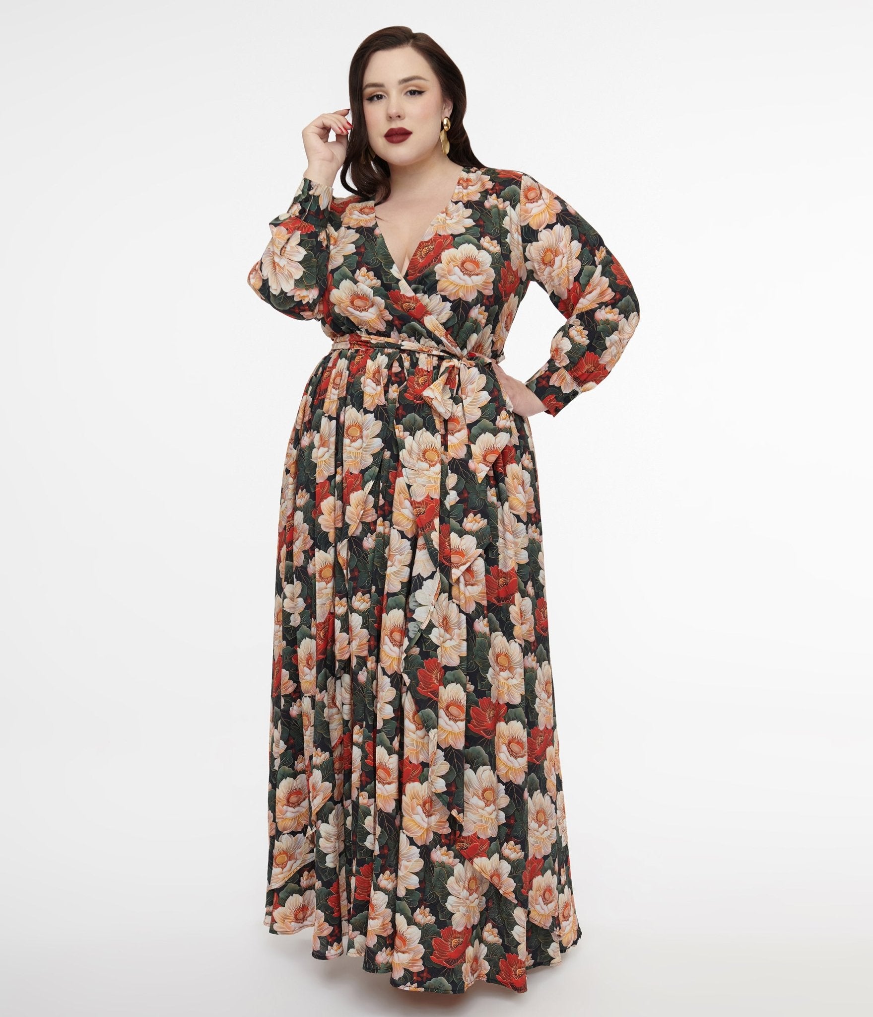 Unique Vintage Plus Size 1970s White & Red Floral Farrah Maxi Dress - Unique Vintage - Womens, DRESSES, MAXI