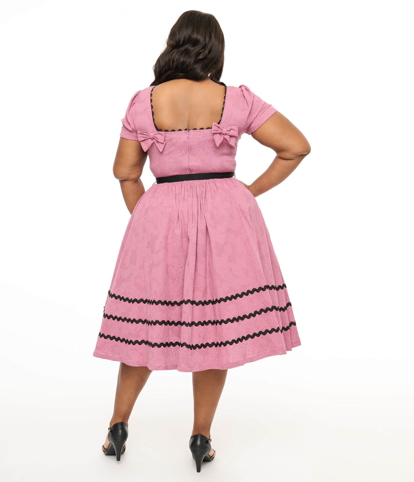 Unique Vintage Plus Size Berry & Black Cotton Swing Dress - Unique Vintage - Womens, DRESSES, SWING