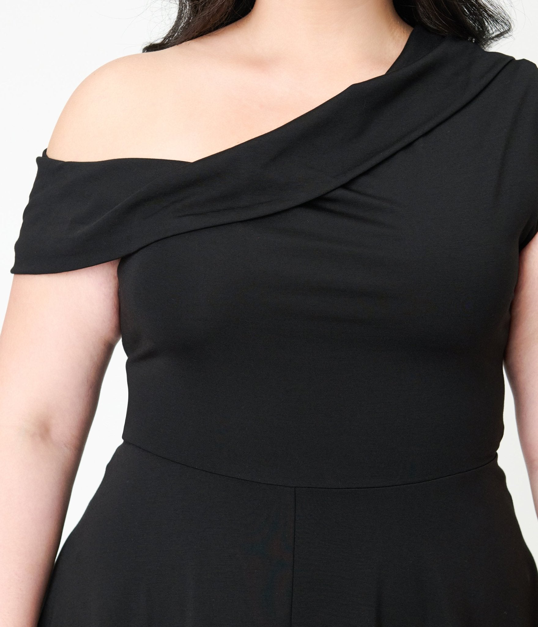 Unique Vintage Plus Size Black Asymmetrical Neck Swing Dress - Unique Vintage - Womens, DRESSES, SWING