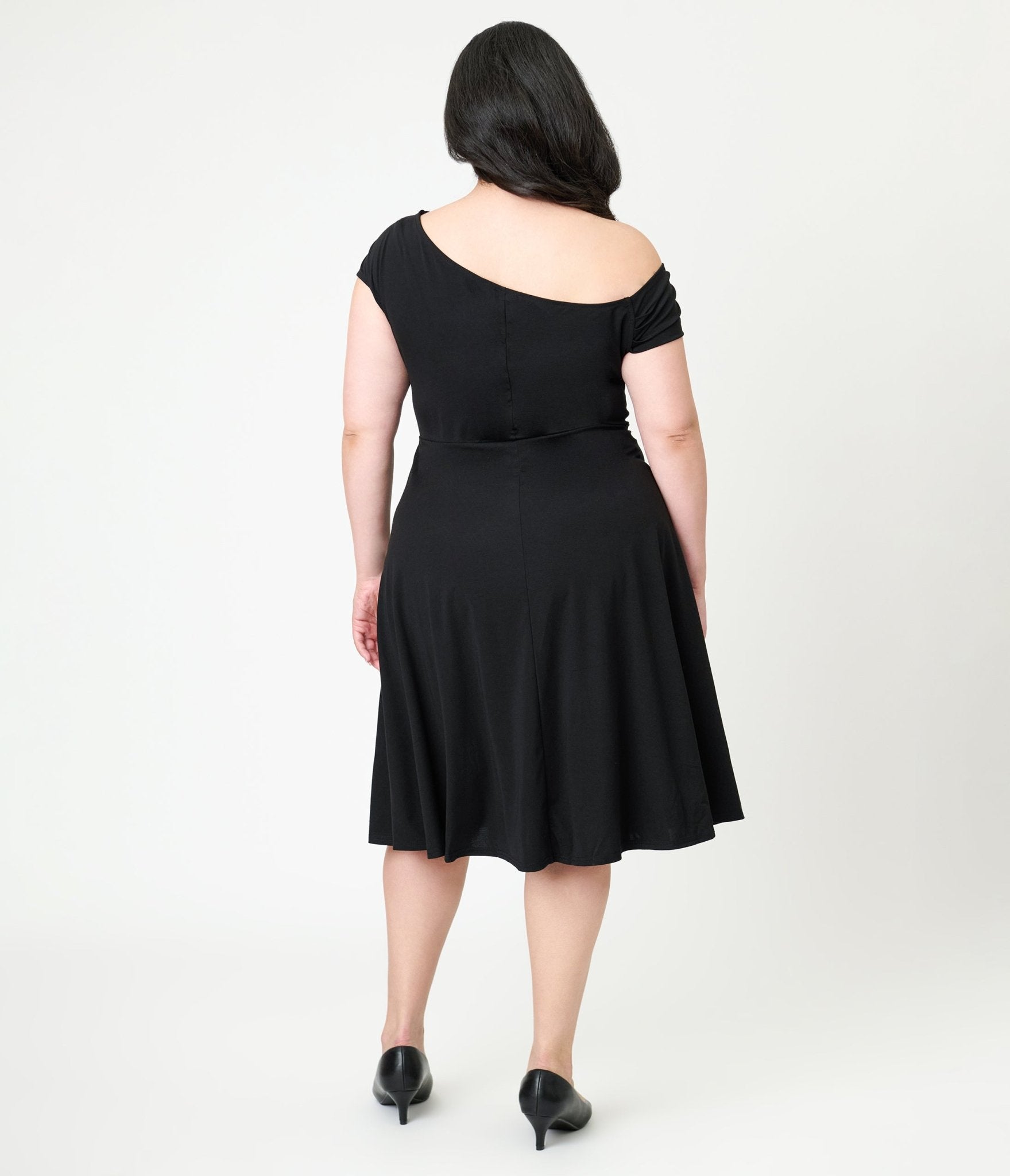 Unique Vintage Plus Size Black Asymmetrical Neck Swing Dress - Unique Vintage - Womens, DRESSES, SWING