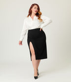 Unique Vintage Plus Size Black Asymmetrical Pencil Skirt - Unique Vintage - Womens, BOTTOMS, SKIRTS