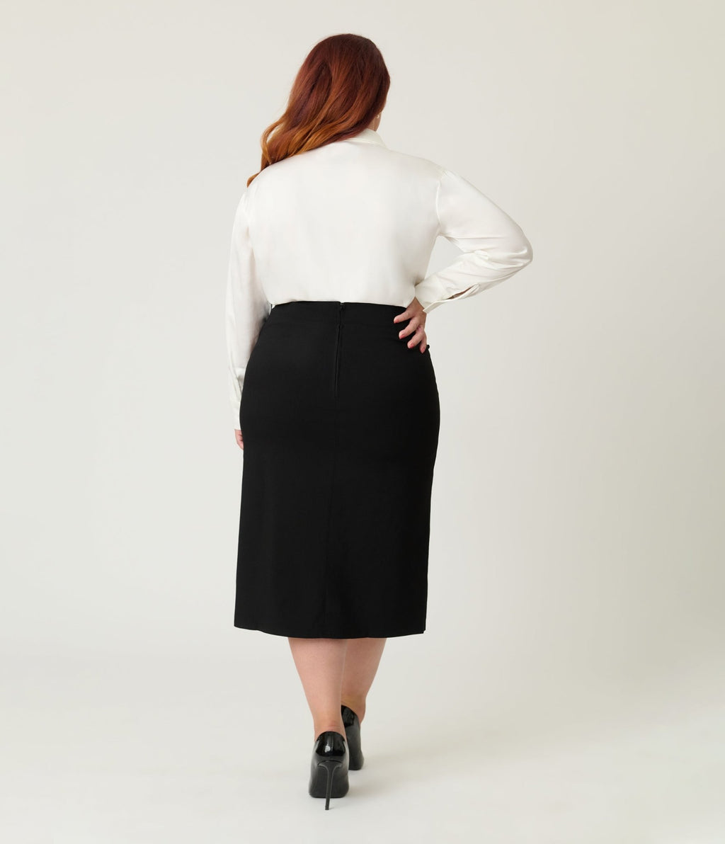 Unique Vintage Plus Size Black Asymmetrical Pencil Skirt - Unique Vintage - Womens, BOTTOMS, SKIRTS