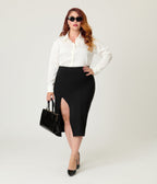 Unique Vintage Plus Size Black Asymmetrical Pencil Skirt - Unique Vintage - Womens, BOTTOMS, SKIRTS