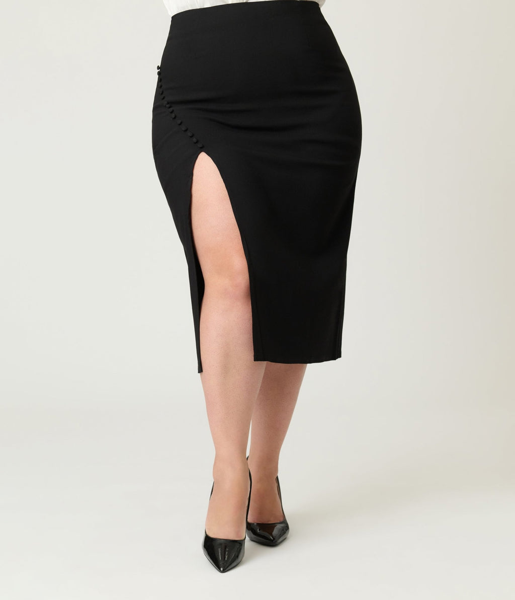 Unique Vintage Plus Size Black Asymmetrical Pencil Skirt - Unique Vintage - Womens, BOTTOMS, SKIRTS
