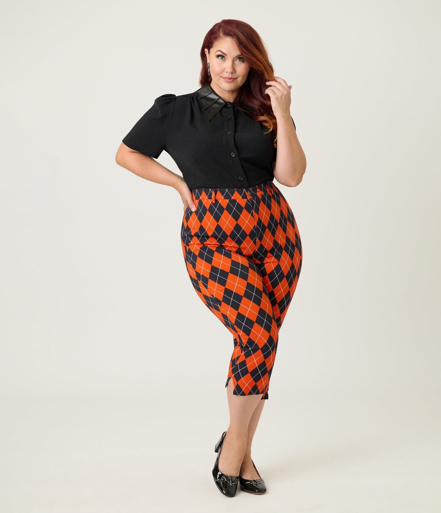 Unique Vintage Plus Size Black Bat Collar Blouse - Unique Vintage - Womens, TOPS, WOVEN TOPS
