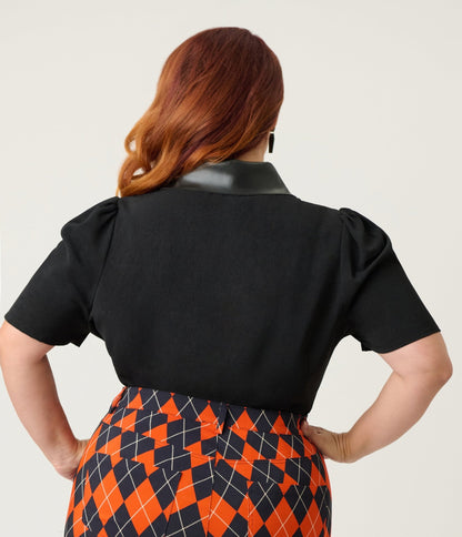 Unique Vintage Plus Size Black Bat Collar Blouse - Unique Vintage - Womens, TOPS, WOVEN TOPS