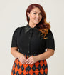 Unique Vintage Plus Size Black Bat Collar Blouse