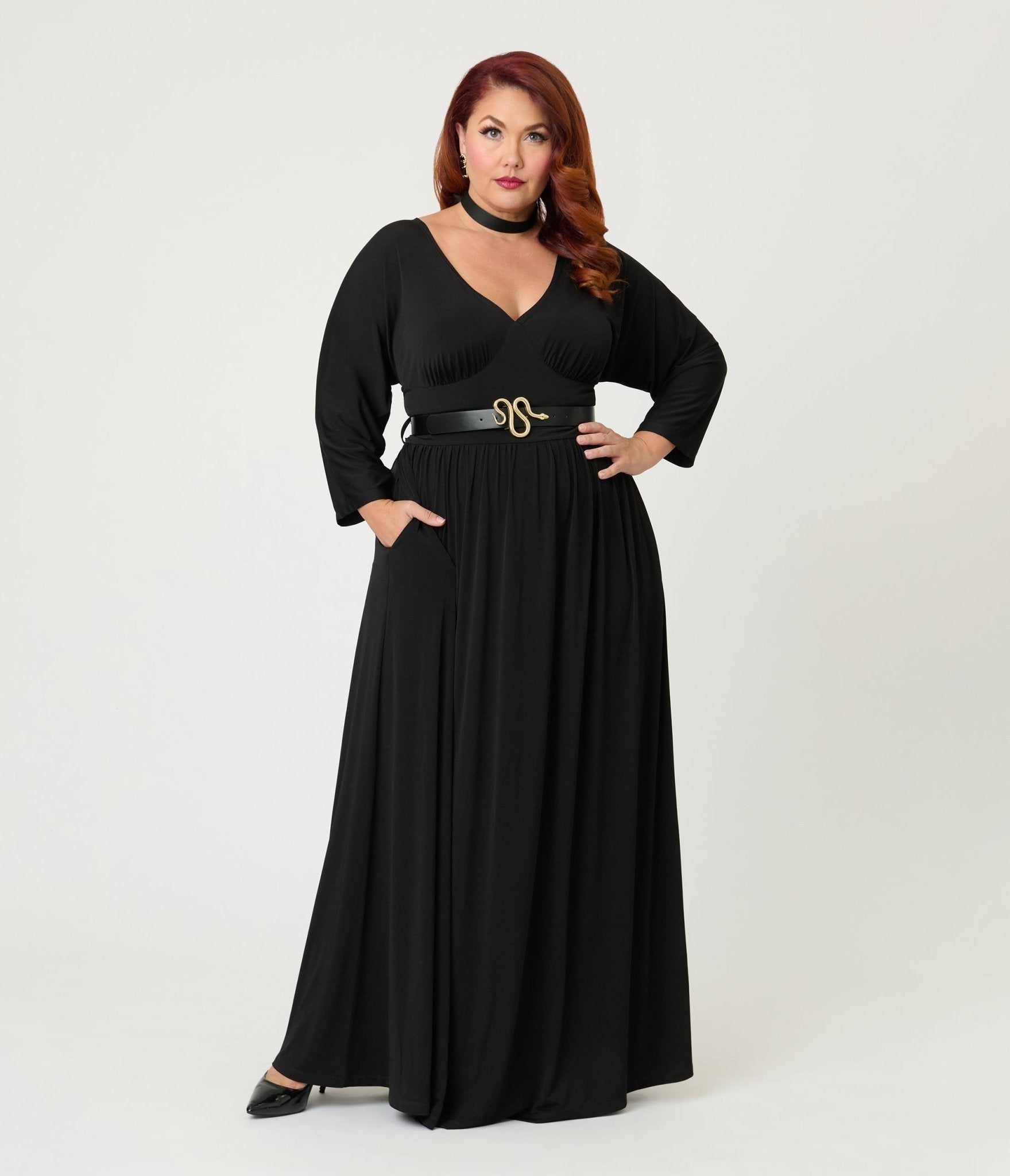 Unique Vintage Plus Size Black Batwing Sleeve Maxi Dress - Unique Vintage - Womens, DRESSES, MAXI