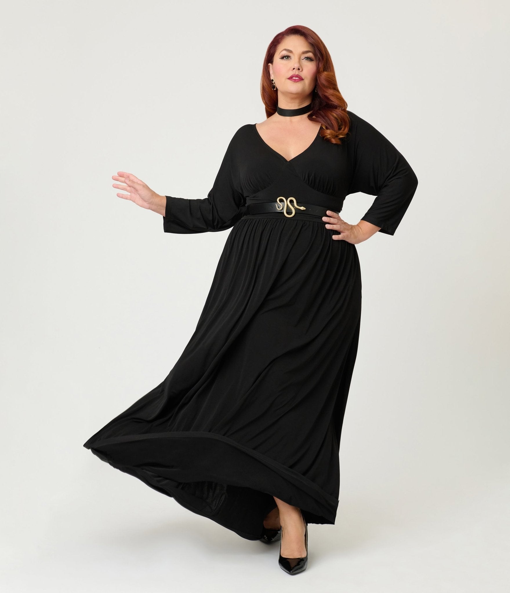 Unique Vintage Plus Size Black Batwing Sleeve Maxi Dress