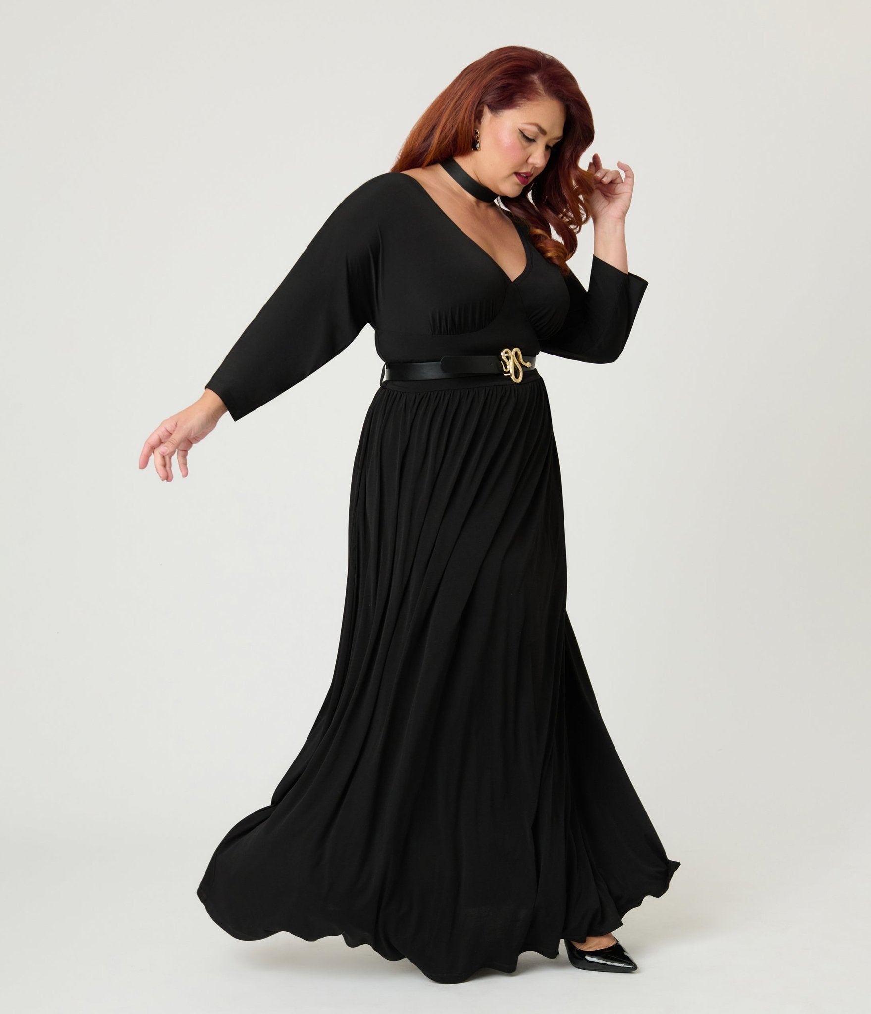 Unique Vintage Plus Size Black Batwing Sleeve Maxi Dress