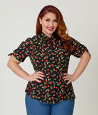 Unique Vintage Plus Size Black & Berries Print Chita Blouse - Unique Vintage - Womens, TOPS, WOVEN TOPS