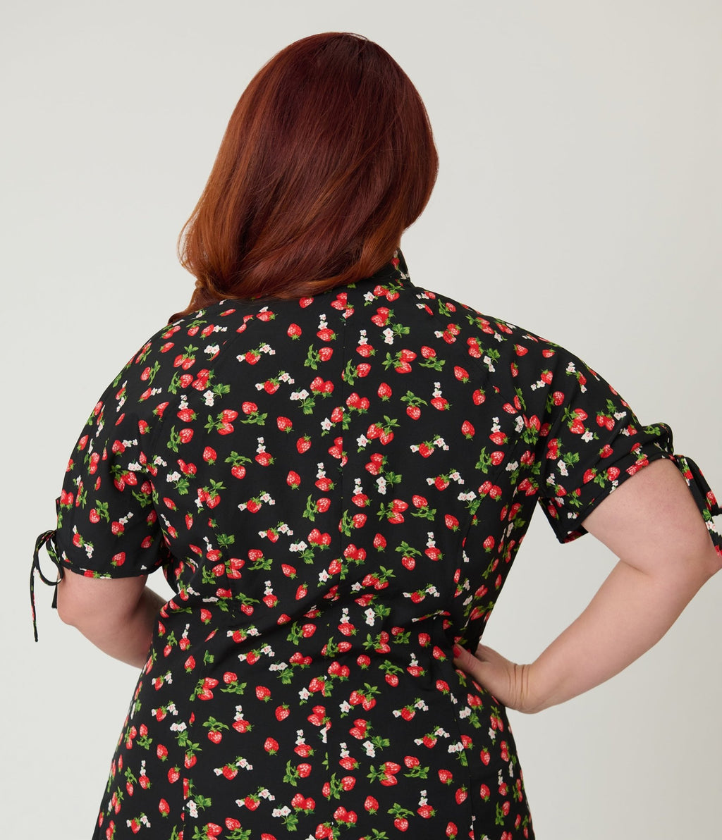 Unique Vintage Plus Size Black & Berries Print Chita Blouse - Unique Vintage - Womens, TOPS, WOVEN TOPS