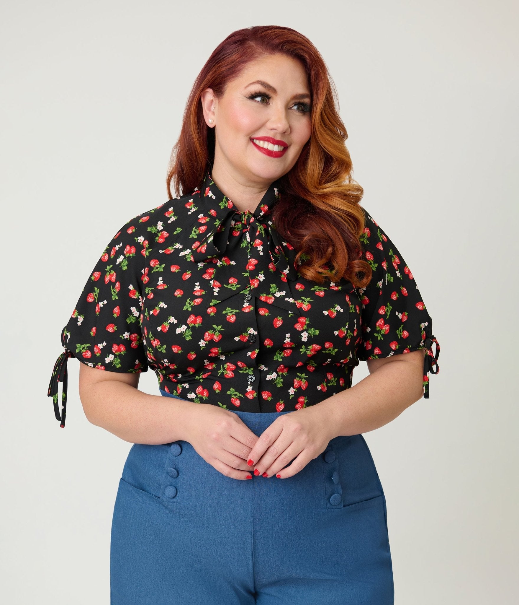 Unique Vintage Plus Size Black & Berries Print Chita Blouse - Unique Vintage - Womens, TOPS, WOVEN TOPS