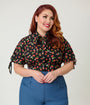 Unique Vintage Plus Size Black & Berries Print Chita Blouse
