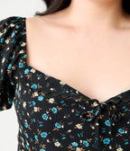 Unique Vintage Plus Size Black & Blue Floral Puff Sleeve Midi Dress - Unique Vintage - Womens, DRESSES, MAXI