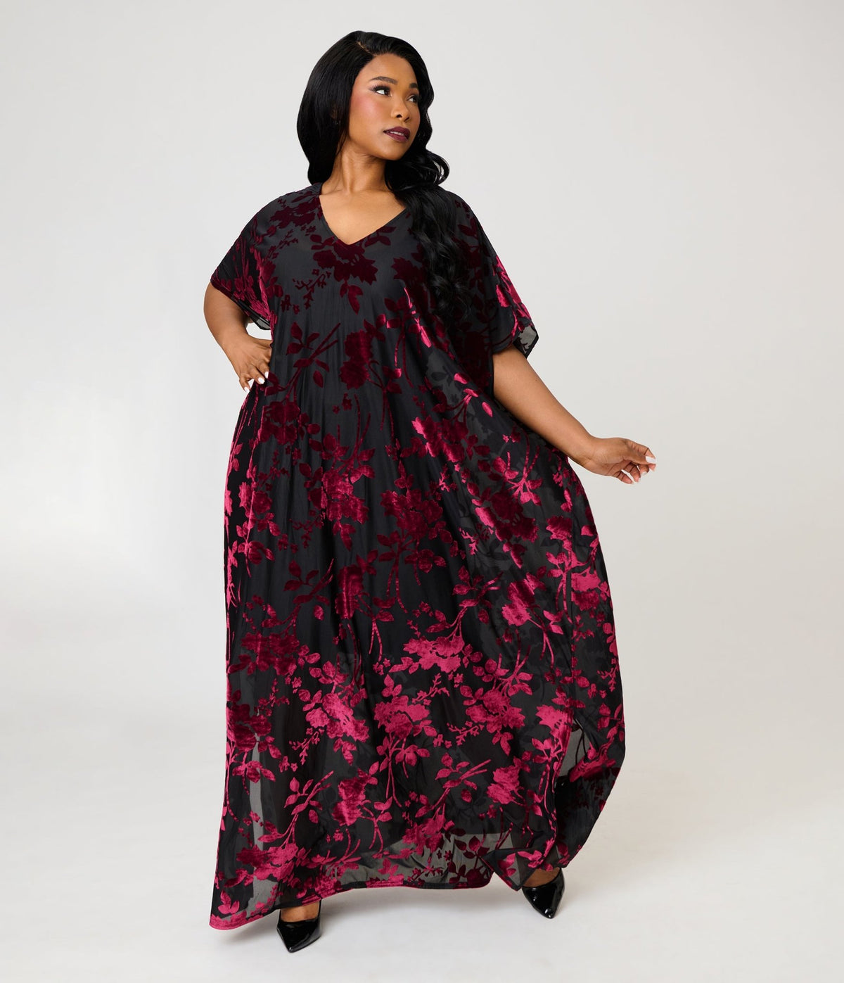 caftan plus size dress Unique Vintage Black & Burgundy Floral Burnout Shannon or everyday use Size:8-10 year Printed kaftan engw-24575 Black Halo Sanibel 2