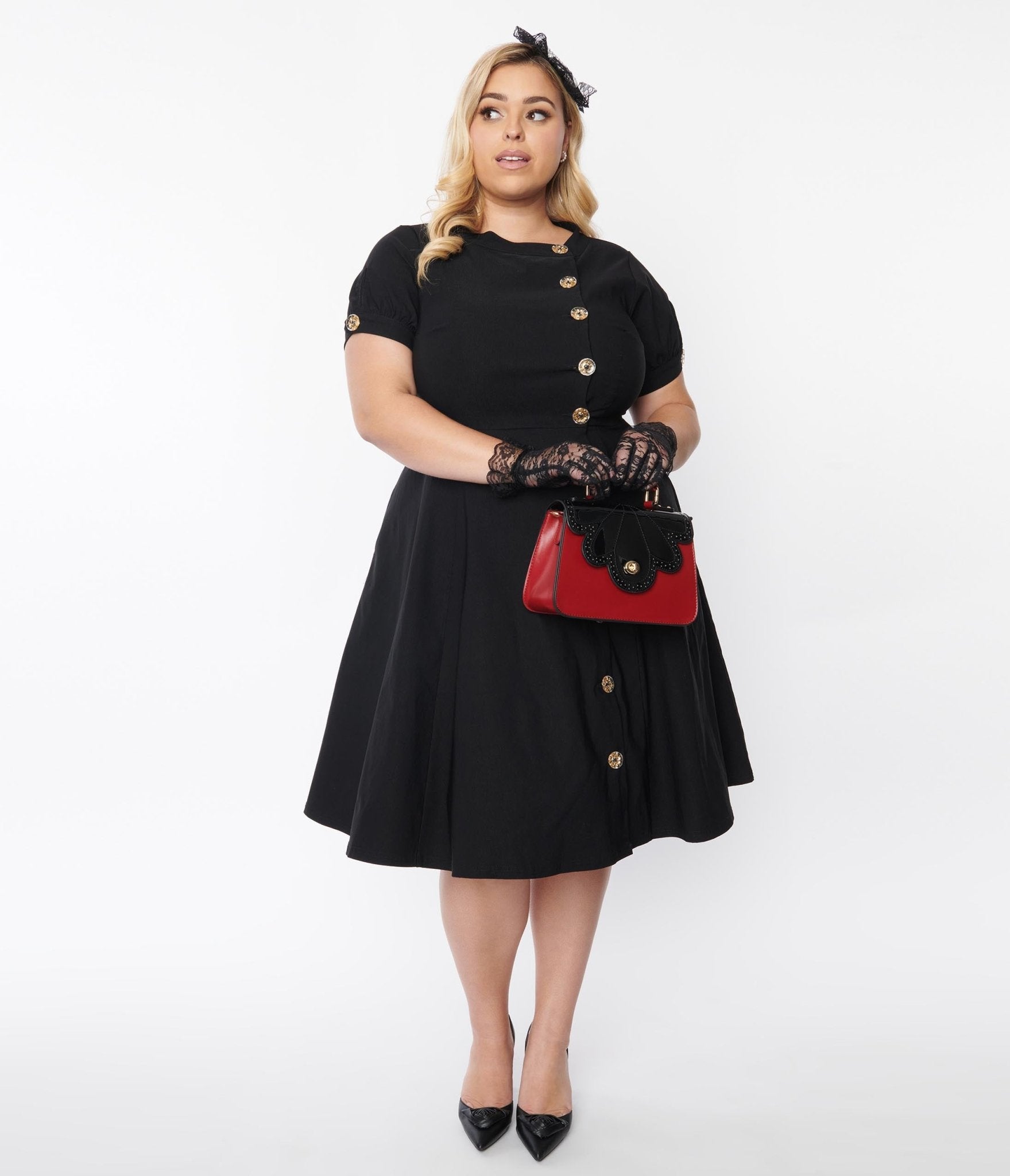 Unique Vintage Plus Size Black Button Swing Dress - Unique Vintage - Womens, DRESSES, SWING