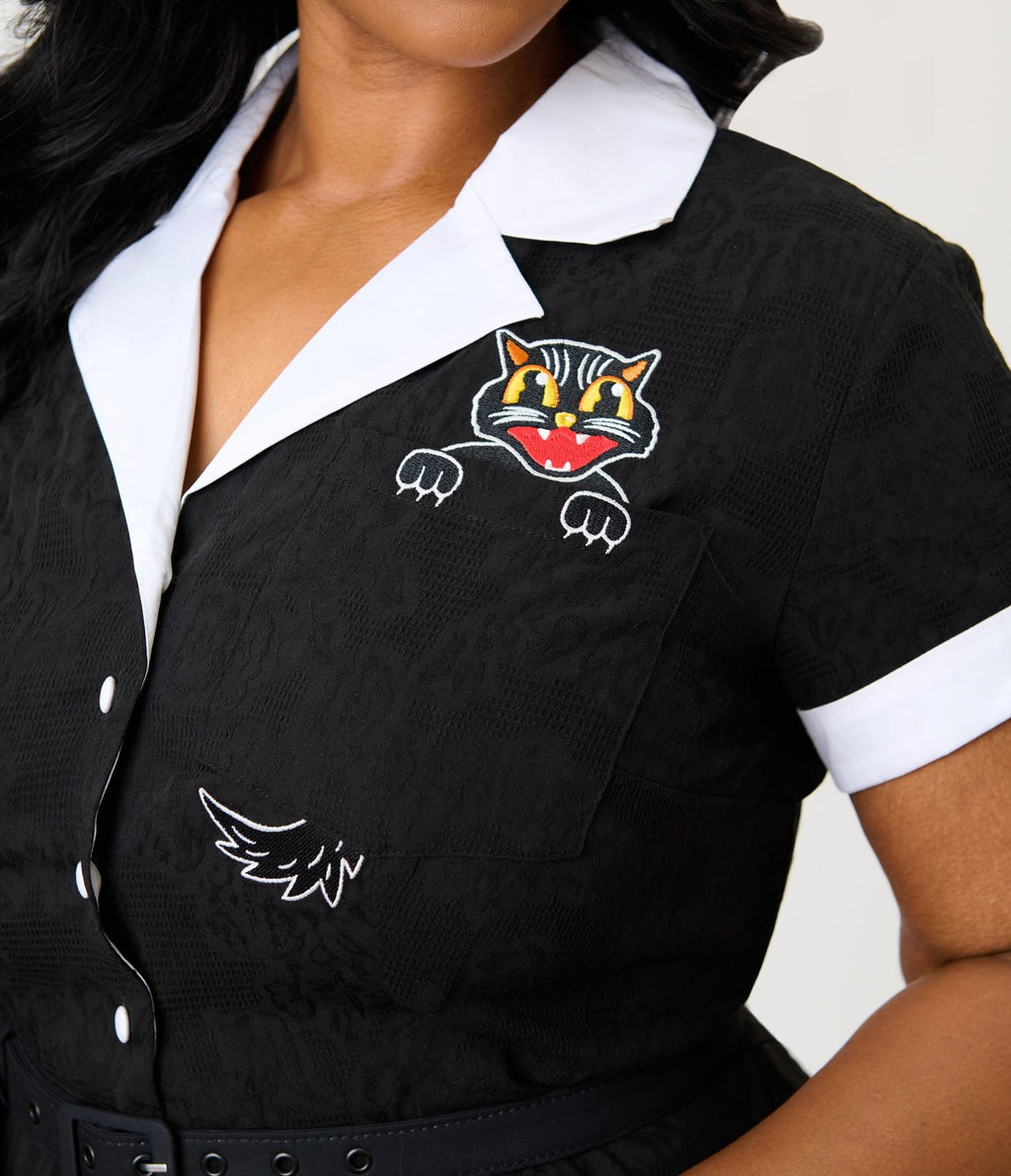 Unique Vintage Plus Size Black Cat Embroidered Alexis Swing Dress - Unique Vintage - Womens, DRESSES, SWING