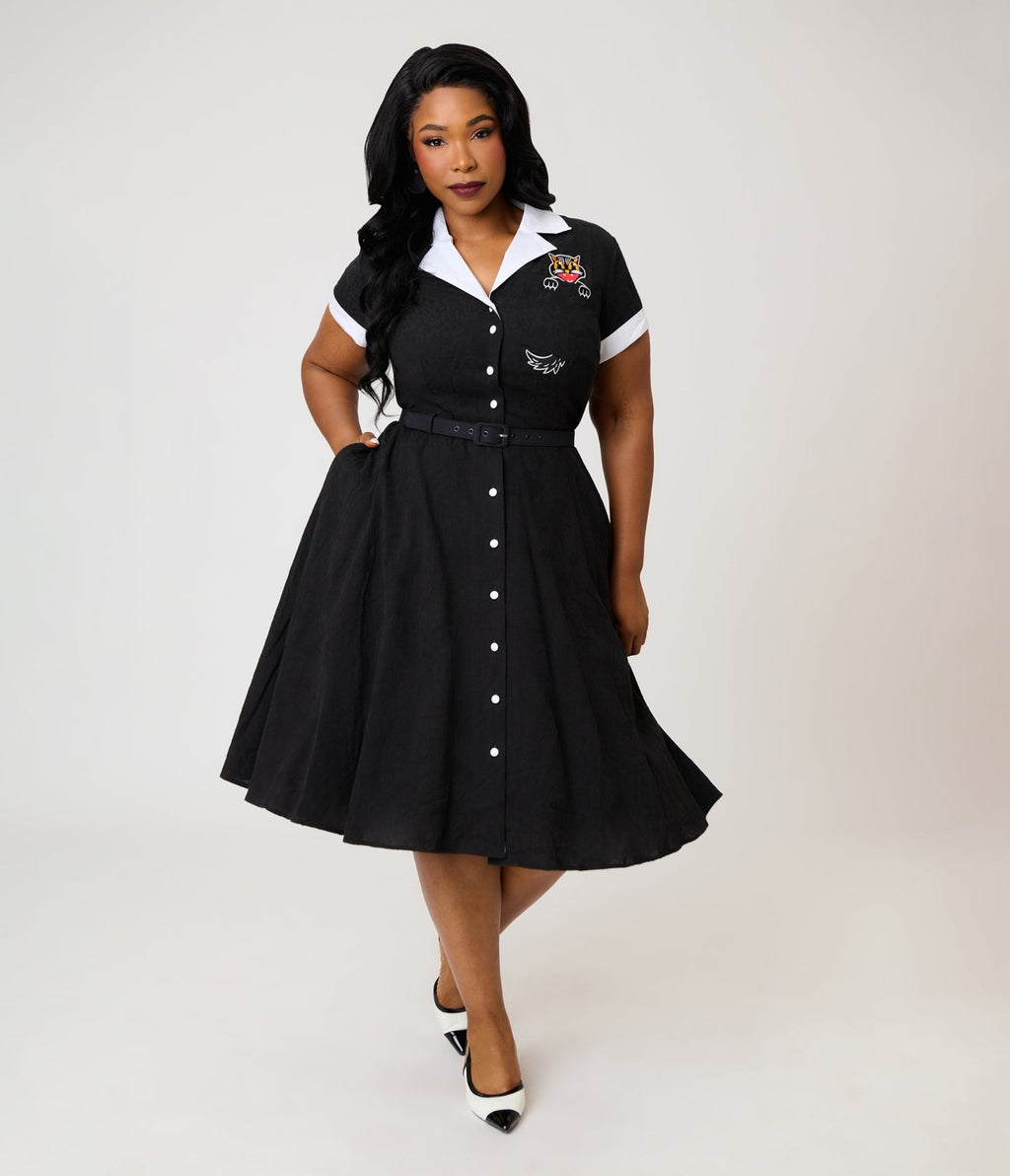 Unique Vintage Plus Size Black Cat Embroidered Alexis Swing Dress - Unique Vintage - Womens, DRESSES, SWING