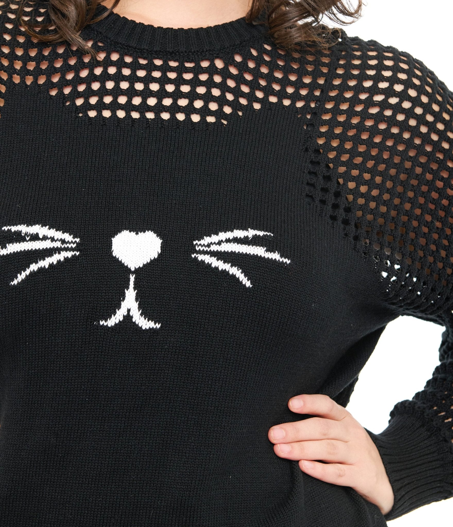 Unique Vintage Plus Size Black Cat Open Weave Cotton Sweater - Unique Vintage - Womens, TOPS, SWEATERS