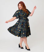 Unique Vintage Plus Size Black Celestial Print Swing Dress - Unique Vintage - Womens, DRESSES, SWING