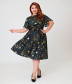 Unique Vintage Plus Size Black Celestial Print Swing Dress - Unique Vintage - Womens, DRESSES, SWING