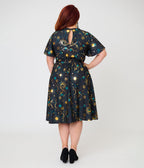 Unique Vintage Plus Size Black Celestial Print Swing Dress - Unique Vintage - Womens, DRESSES, SWING