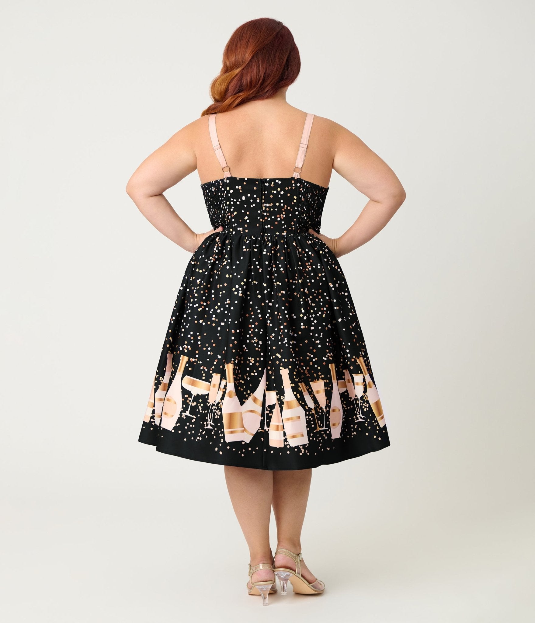 Unique Vintage Plus Size Black Champagne Celebration Swing Dress - Unique Vintage - Womens, DRESSES, SWING