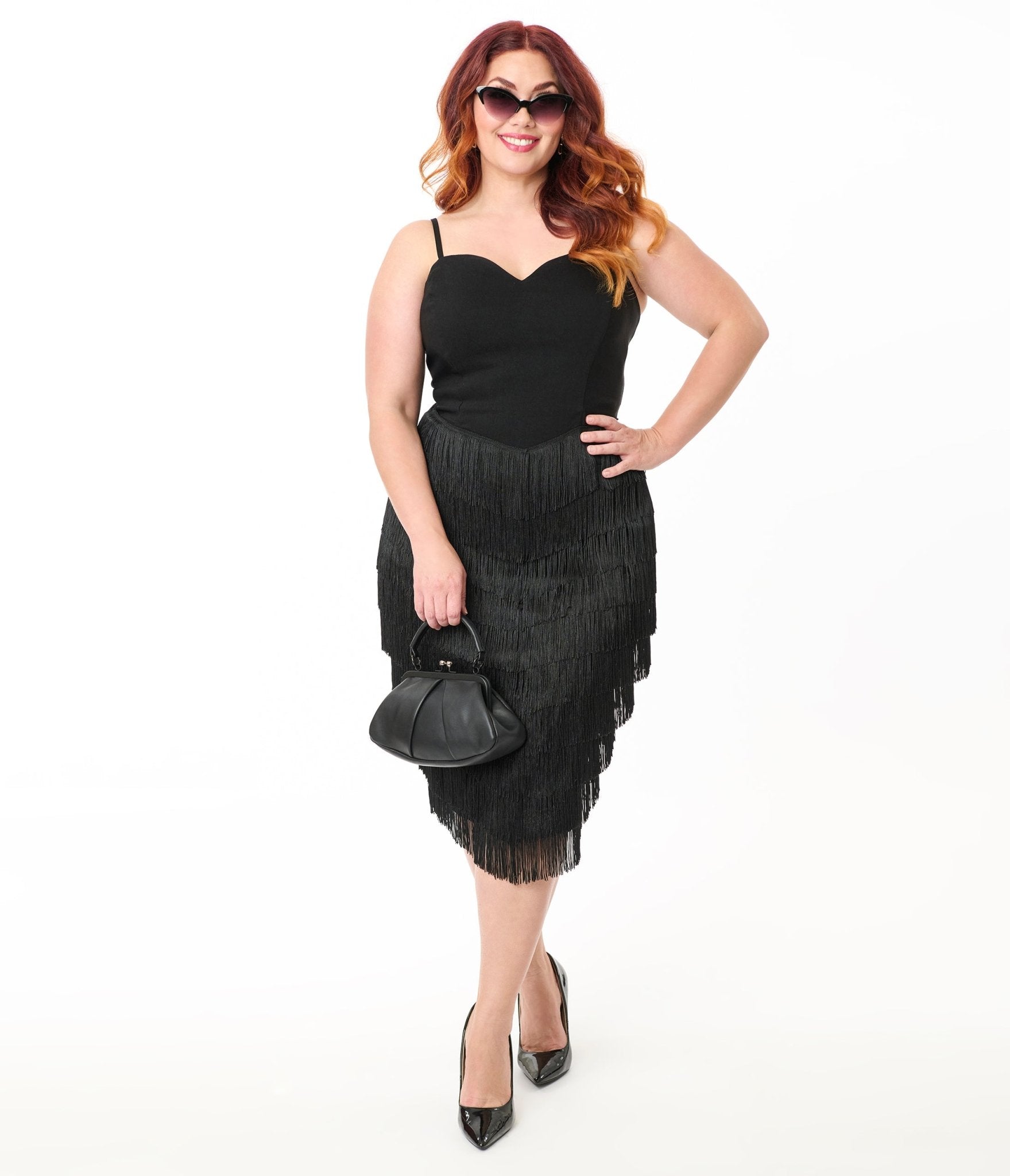 Unique Vintage Plus Size Black Chevron Fringe Pencil Dress - Unique Vintage - Womens, DRESSES, WIGGLE