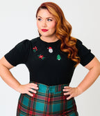 Unique Vintage Plus Size Black Christmas Embroidered Sweater - Unique Vintage -