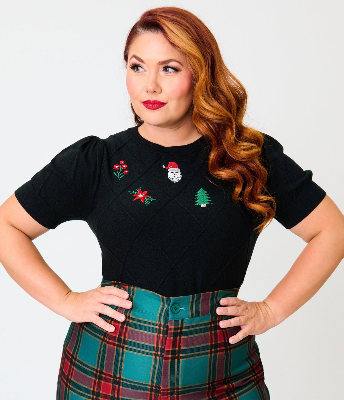 Unique Vintage Plus Size Black Christmas Embroidered Sweater - Unique Vintage -