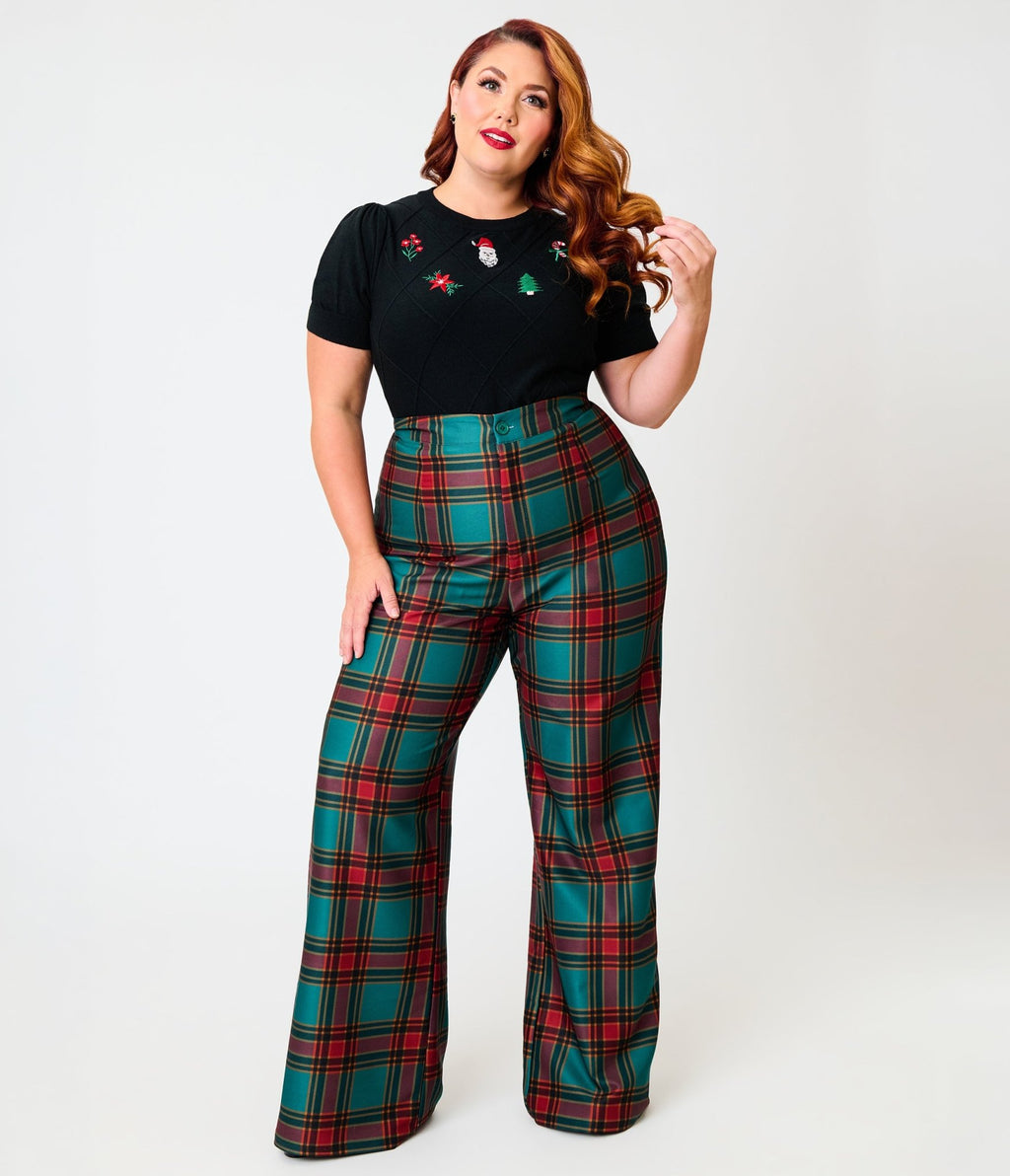 Unique Vintage Plus Size Black Christmas Embroidered Sweater - Unique Vintage -