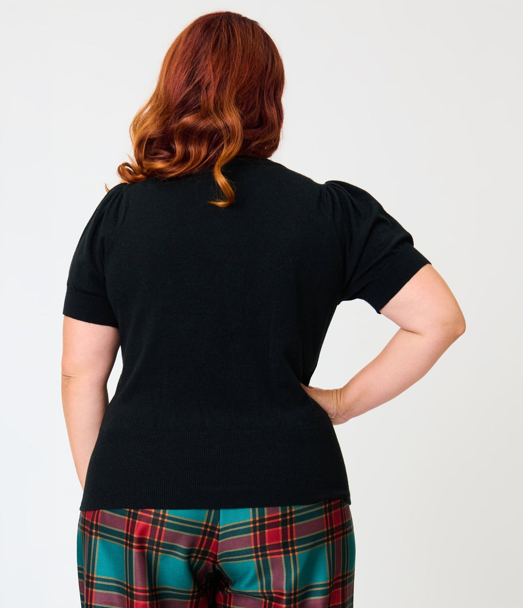 Unique Vintage Plus Size Black Christmas Embroidered Sweater - Unique Vintage -