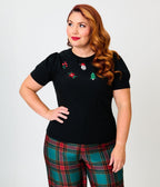 Unique Vintage Plus Size Black Christmas Embroidered Sweater - Unique Vintage -